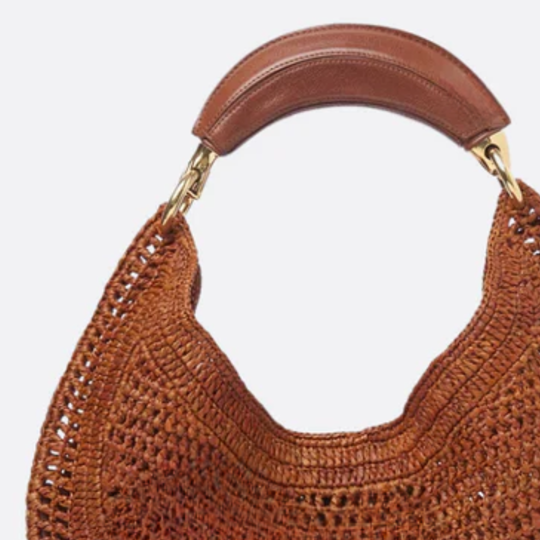 Raffia-Schultertasche