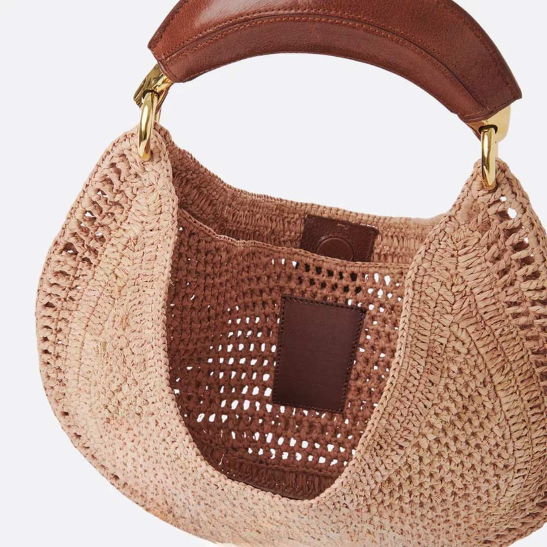 Raffia-Schultertasche