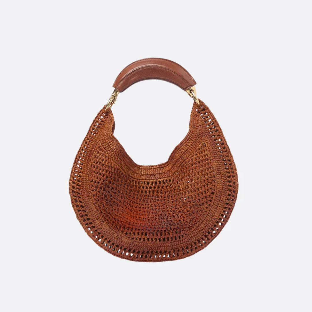 Raffia-Schultertasche