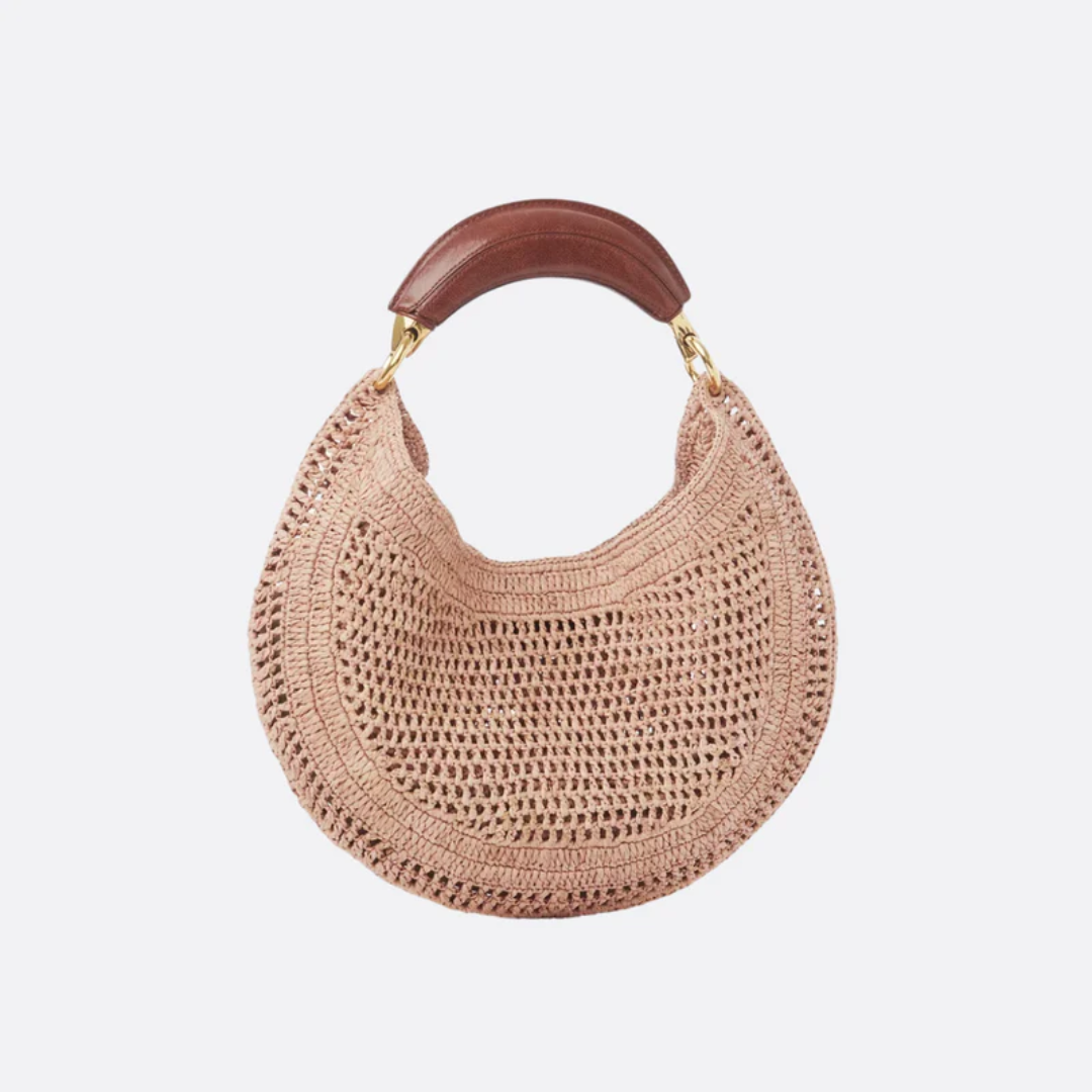Raffia-Schultertasche